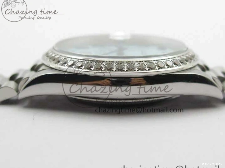 0417 Day Date 40mm SS BP Maker Best Edition Diamond Bezel Blue Dial Arabic Markers On SS Bracelet A Lightweight 2883